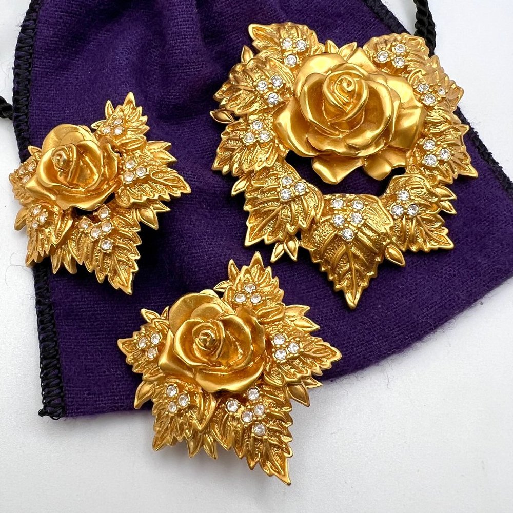 Elizabeth Taylor for Avon Passion Flower Brooch and CLIP Earrings